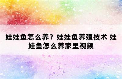 娃娃鱼怎么养？娃娃鱼养殖技术 娃娃鱼怎么养家里视频